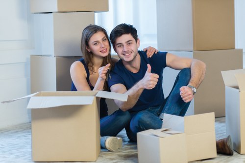 Packed boxes and furniture ready for transport by a removal company
